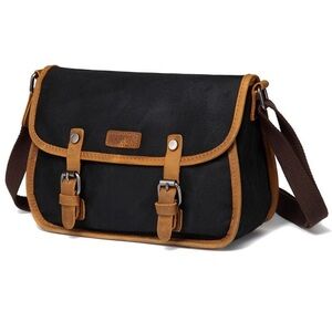 VASCHY Vintage Black and Tan Men’s Small Messenger Bag
